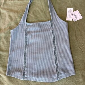 Ribbed Halter Top in Light Blue
